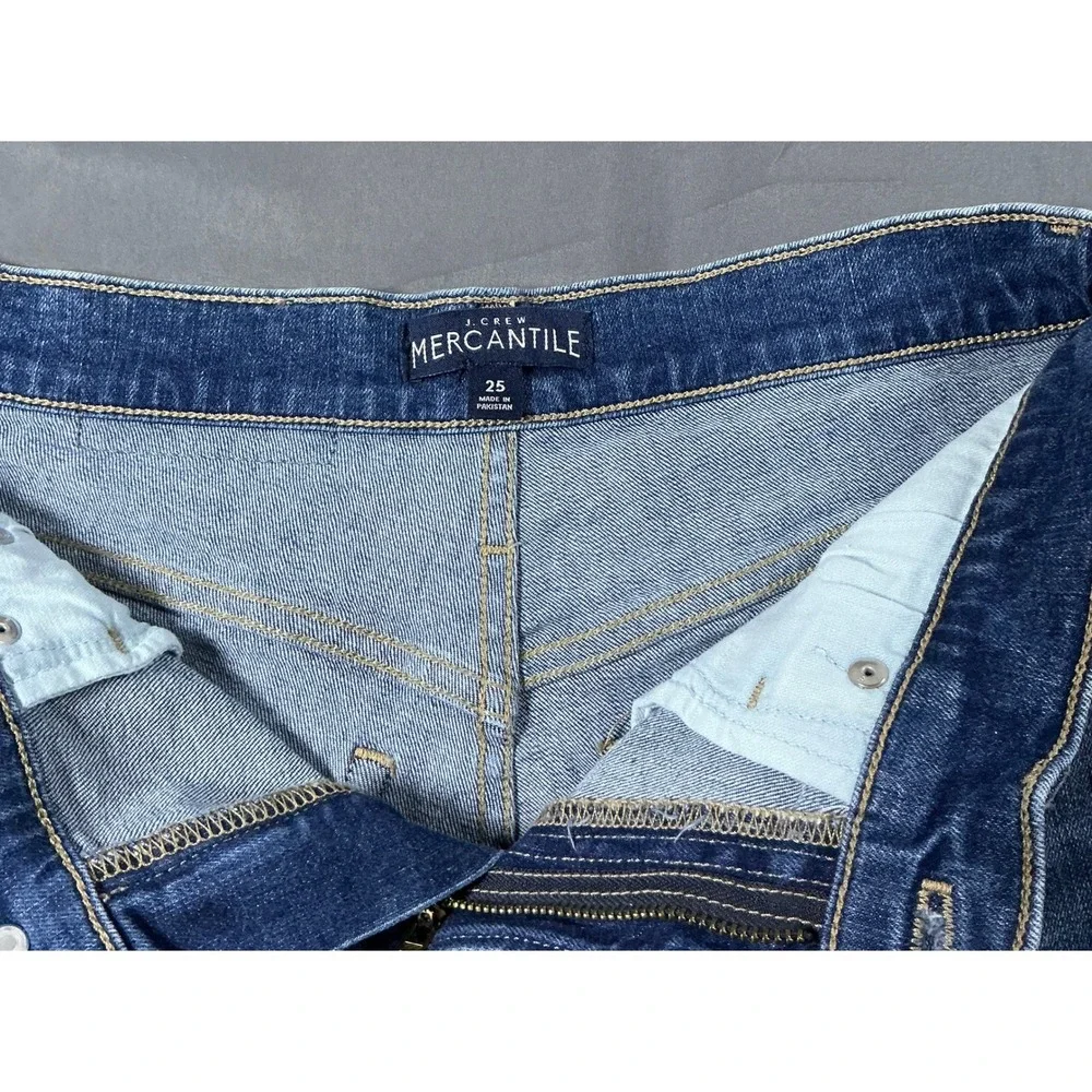 J.Crew Mercantile Womens Denim Shorts Blue Raw Hem High Rise Size 25 US 2